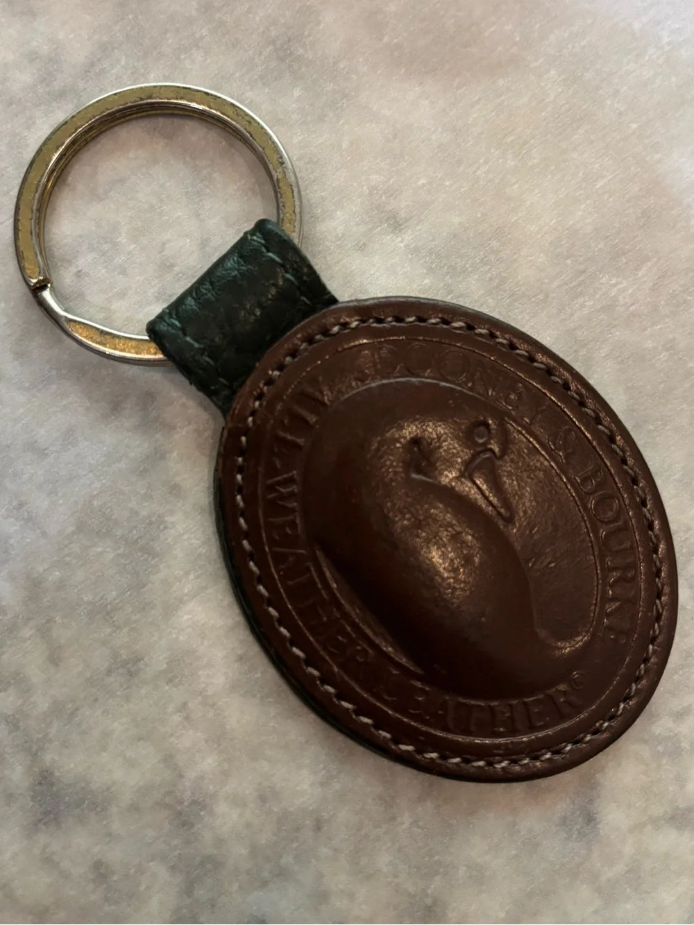 Dooney & Bourke Vintage Leather Oval Key Fob Ring All Weather Leather Duck Logo